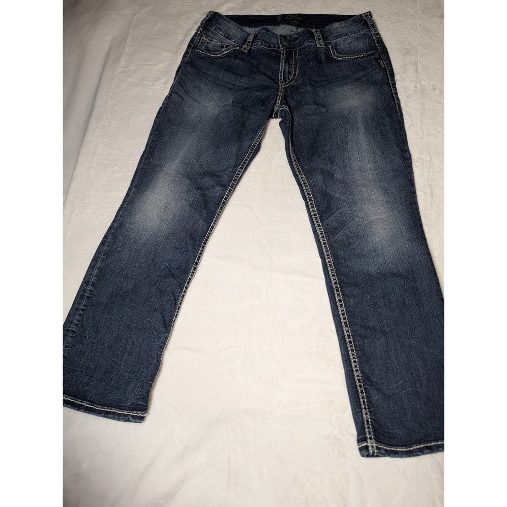 Silver Jeans Co Suki Capri Mid Rise Dark Wash Denim Jeans Thick Stitch Y2K 32